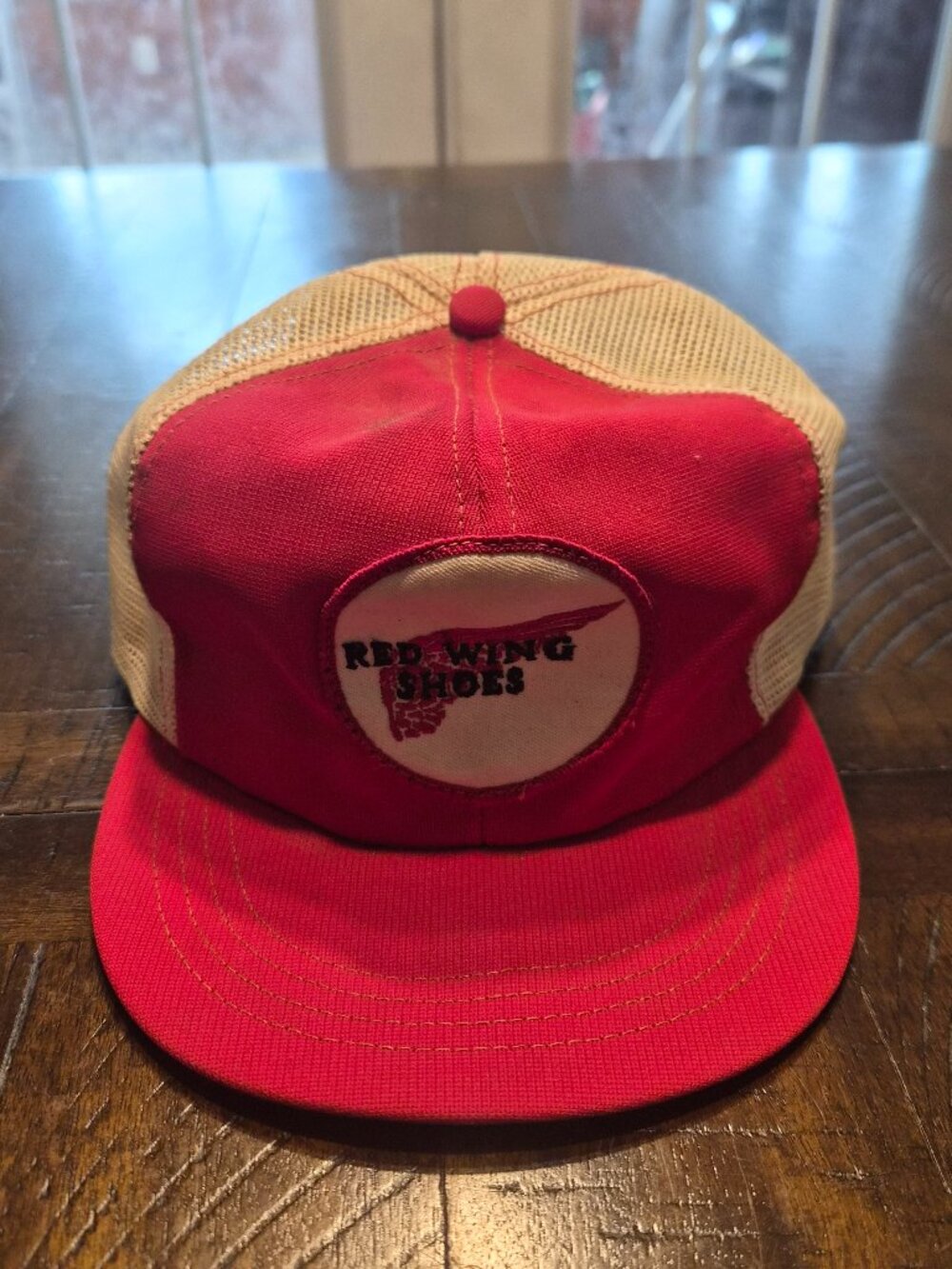 Vintage 80s Red Wing Shoes Patch Mesh Snapback Trucker Hat Cap Made in USA Boots